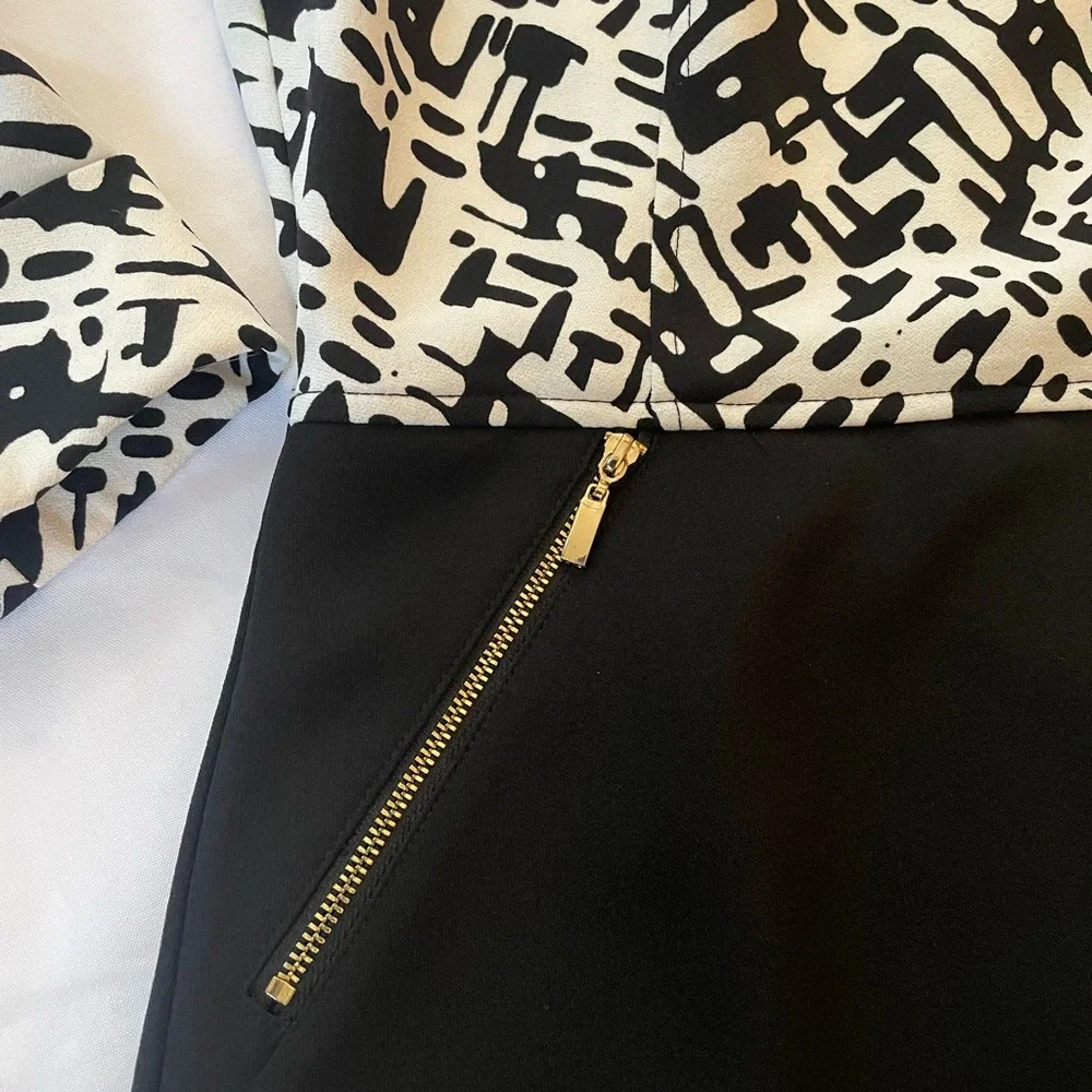 Kasper Black/White Sleeveless Dress w/Abstract Matching Jacket, Size‎ 2P and 4P